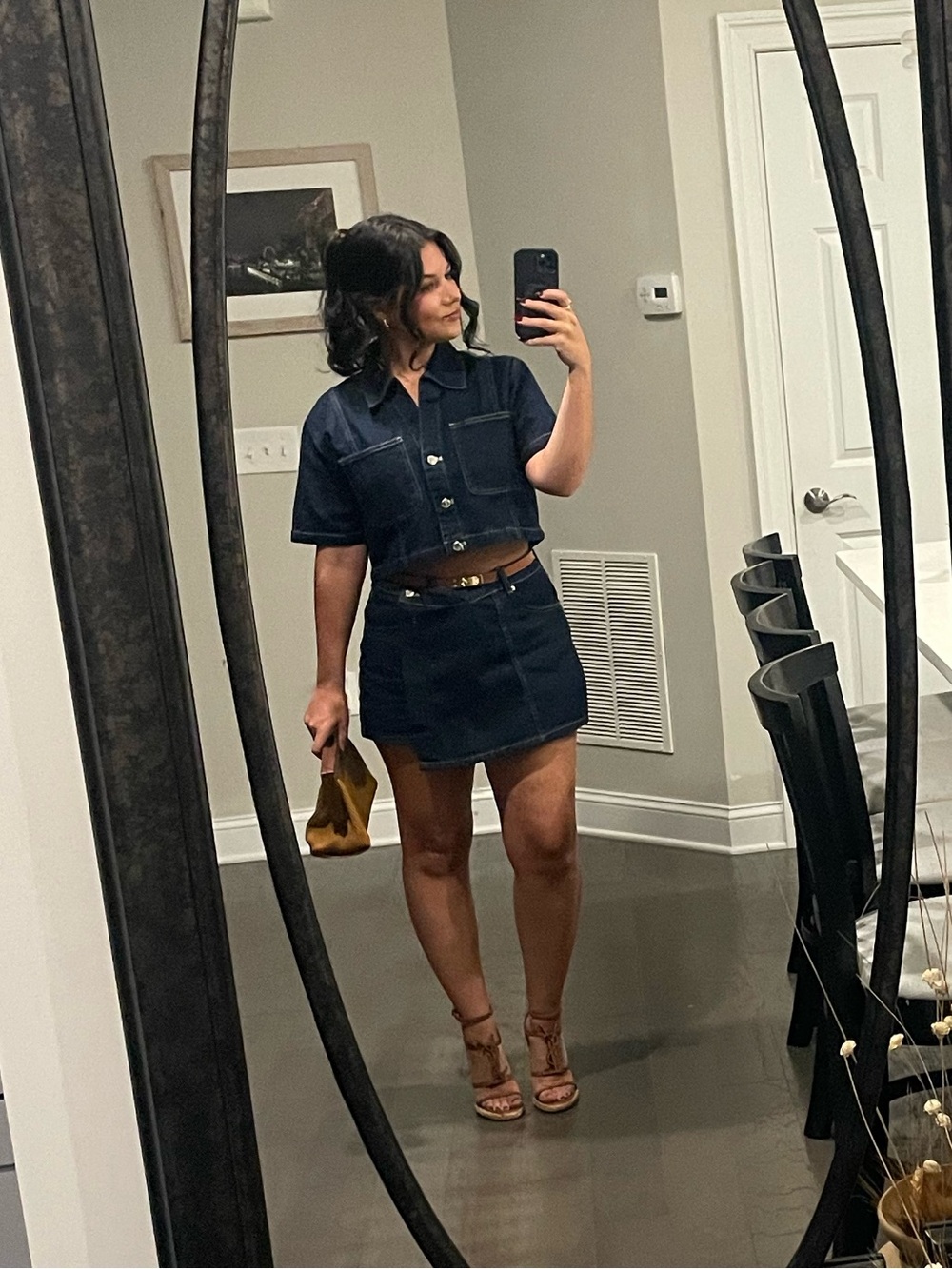 Zara Dark Blue Denim Crop Jacket and Mini Skirt Set